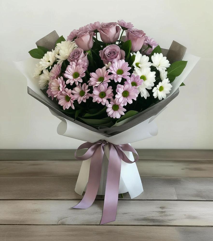 Букет цветов из: Хризантемы и Розы в Бунятино