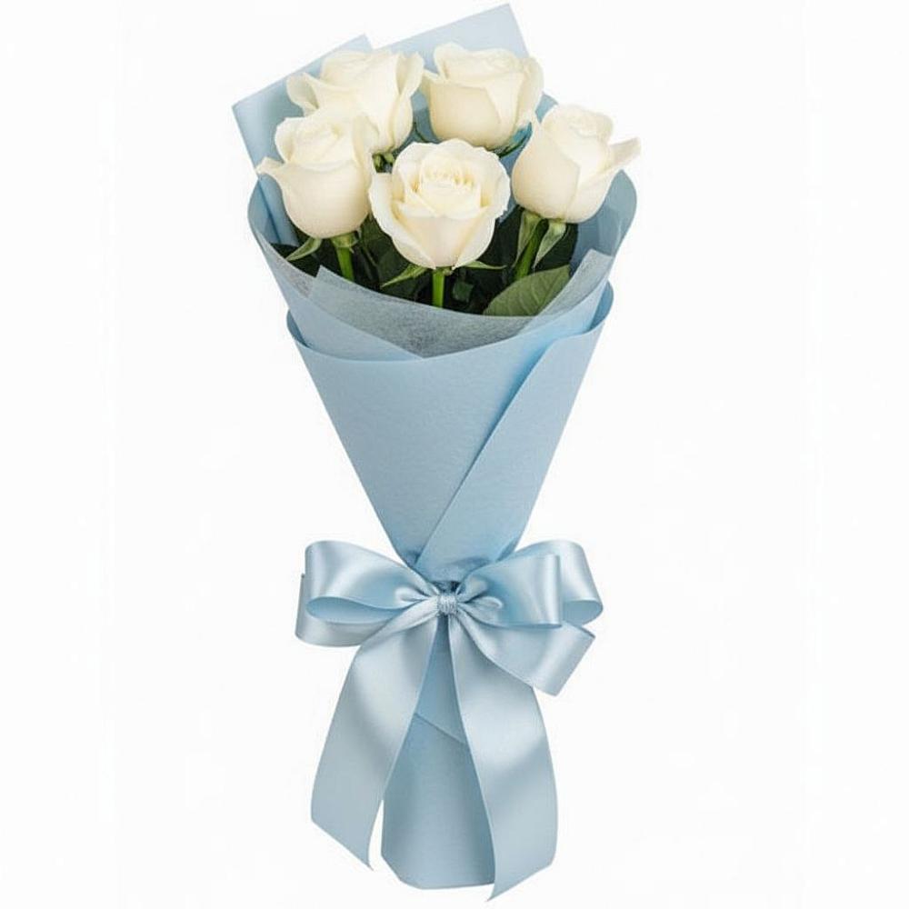 Букет 5 Белых роз Проуд в Бунятино