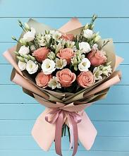 Букет цветов из:  Розы, Альстромерии и Лизиантусы в Бунятино