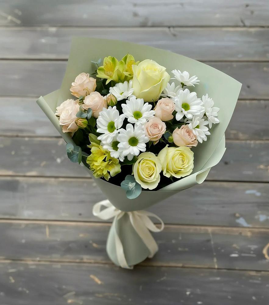 Букет цветов из: Альстромерии, Розы и Хризантемы в Бунятино