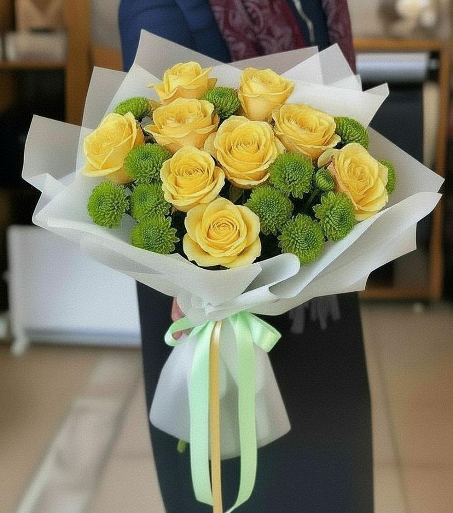 Букет цветов из: Хризантемы и Розы в Бунятино