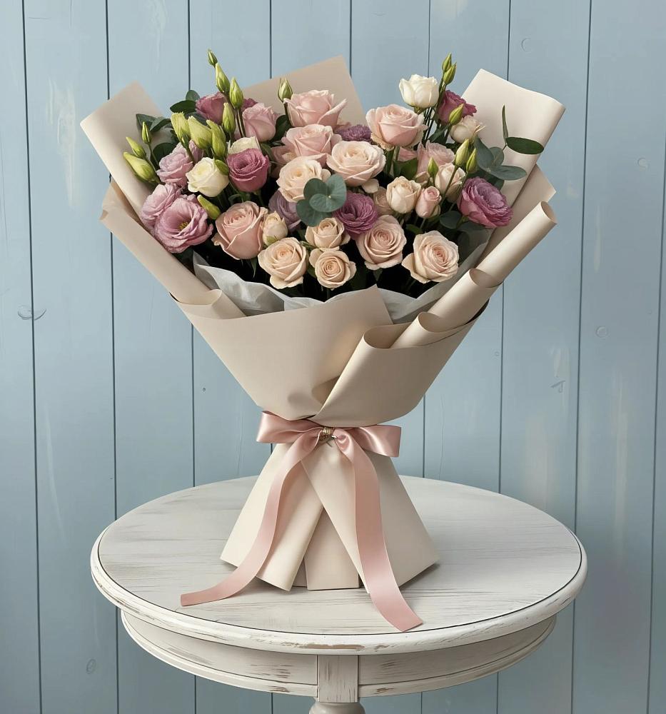 Букет цветов из: Розы и Лизиантусы в Бунятино