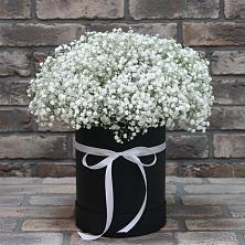 Цветочная композиция из Гипсофила в шляпной коробке в Бунятино